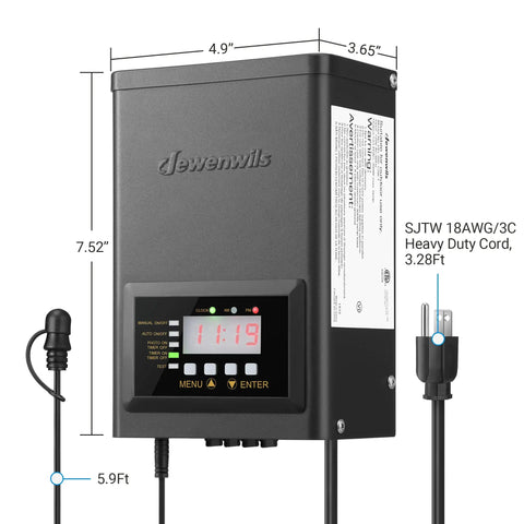 200W Low Voltage Landscape Lighting Transformer With Timer And Photocell Sensor, 120V AC To 12V Or 14V AC, Dusk To Dawn Auto On Off, Indoor Outdoor Weatherproof, ETL Listed, For Spotlight And Pathway Lights