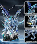 Dark Ice Dragon Building Block Set With Hand Crank Motion, showing movable wings, head, and limb adjustments in close-up view.