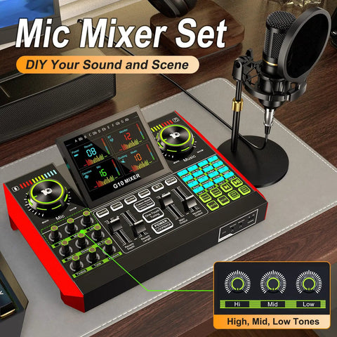 Podcast Setup Bundle With Microphone And Sound Card For PC And Mobile, Ideal For Streaming, Gaming, Singing And Podcasting