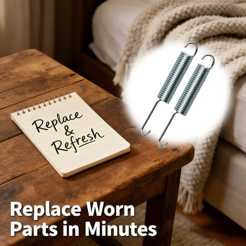 2 Pack Premium Recliner Springs 4 Inch Hook To Hook Replacement Parts Built Tough For Lazy Boy Lane Sofa Chair Mechanism Repairs on wooden table.