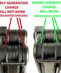 Comparison of early and newer generation multitool spacers; left shows integrated, right shows removable spacers for Brass Hammer Head Mod For Multitool With Dual Locking System Hand Finished In USA CNC Made EDC Upgrade For Camping Hiking Tactical Survival Gear Law Enforcement.