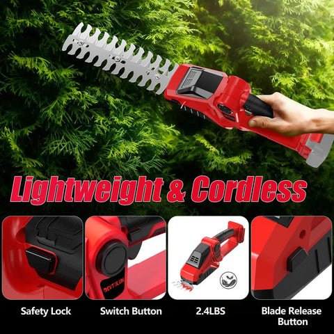 Cordless Hedge Trimmer 2 In 1 Bush Cutter With Grass Shears Electric Trimmer 2200 RPM Garden Tool in use on bushes