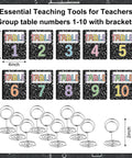 Classroom Table Numbers 1 Through 10 With Stands Group Cards For Easy Teacher Management Back To School Decor Team Labels And Signs For Classrooms Today, showing numbered cards and metal stands measuring 4x5 inches.