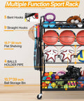 All-In-One Garage Sports Organizer With Rolling Wheels, Built Tough 4 Tier Gear Rack, Ball Storage Bin, baseball and basketball holder