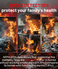 Three images showing interior home fires with heavy smoke and flames, emphasizing the importance of working smoke detectors.