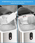 Nugget Ice Maker Countertop 34 Lbs Per Day Portable Ice Machine With Crushed Ice Self Cleaning One Click Operation For Home Kitchen Office Use Silver shown open with ice inside and scoop.