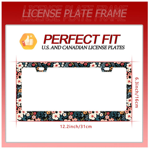 Floral License Plate Frame With Colorful Flowers Stainless Steel Car Plate Holder Dope Auto Parts Decoration With Screws 12x6 Inch Scratch Resistant Noise Reduction For Men And Women