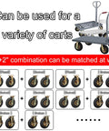 Smooth Operator Heavy Duty Industrial Casters used on carts, showcasing fixed and swivel configurations with rubber wheels.