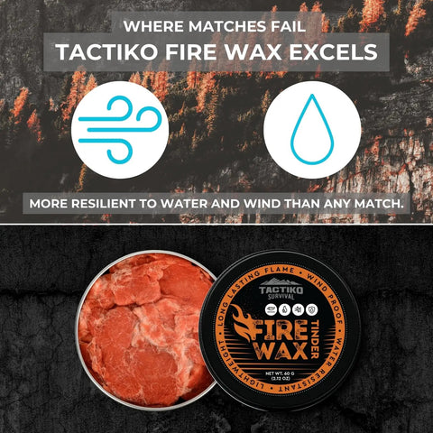 Waterproof Tinder Fire Wax For Wet Wood And Emergency Kits 60g Tin Delivers Up To 50 Lights And Burns For Up To 5 Minutes Per Use