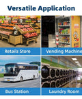 Efficient Coin Counter And Sorter Machine With 48 Coin Wrappers in varied settings including retail, vending, bus station, laundry.