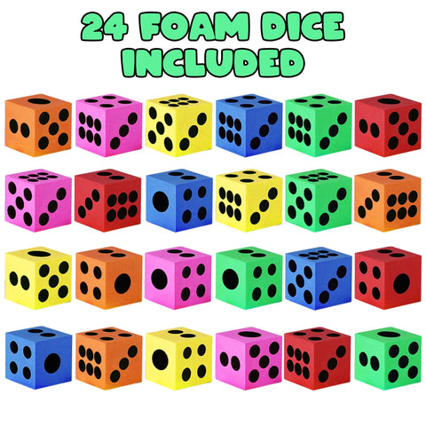 Colorful Foam Dice Set Pack Of 24 Large 1.5 Inch Cubes In Six Bright Colors For Kid Friendly Math Games Classroom Activities And Family Game Night Soft Quiet Play For Little Hands Great Gift For Kids