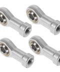 4 Pack M10x1.25 Fish Eye Rod End Bearings made of solid steel, showing threaded ends for vehicle suspension use.