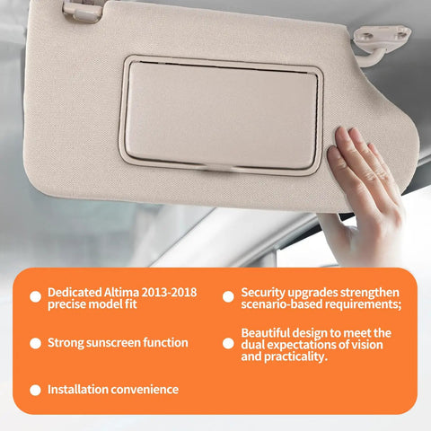 Beige Sun Visor Set For Altima 2013 To 2018 Driver And Passenger Side Replacement With Clips And Manual Just Drop In 1 To 1 Fit No Gap Easy Install Color Match Interior Durable Auto Part shown being installed