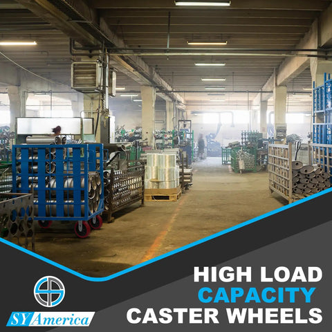 Heavy Duty Polyurethane Caster Wheels 8x2 Inch On Polyolefin Core For Warehouse And Material Handling, 1000 Lb Per Wheel, 4000 Lb Set Of Four, Industrial Casters For Easy Move, Set Of 100 in warehouse setting