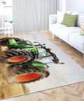 Green Rooster Themed Area Rug 3 By 5 Ft Low Pile With Non Slip Backing Machine Washable for Living Room with tractor design