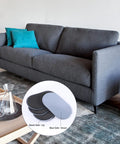 No Sweat Heavy Duty Furniture Movers Sliders 8 Pack for Carpet and Hardwood Floors shown on sofa, with blue and black colors visible.