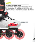 Close-up of Junior Go To Adjustable Inline Skates For Fitness with aluminum frame and pink wheels