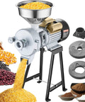 Electric Grain Mill Grinder 3000W 2 In 1 Wet And Dry Grinding with corn in funnel and motor on black stand