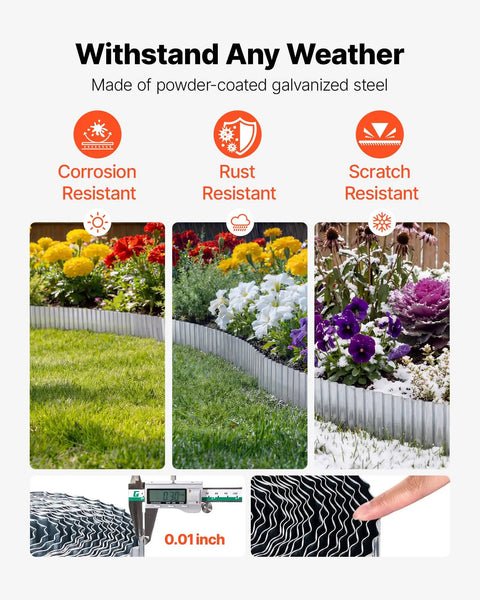 Heavy Duty Galvanized Steel Landscape Edging 50 Ft By 6 In Flexible Metal Border For Lawn And Flower Beds Includes Gloves