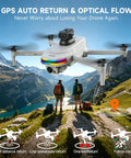 GPS Drone With 4K Camera And 5.5 Inch Touchscreen Remote No Phone Needed Foldable Under 260g flying above hikers in mountains