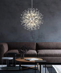 Dope Crystal Firework Chandelier With 12 Lights Dandelion Style Semi Flush Mount Silver in modern living room