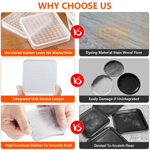 Comparison of features of Clear 2 Inch Furniture Coasters For Hardwood Floors, Square Non Slip Rubber Pads vs other products.