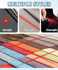 Collage showing Magnetic Sewing Machine Alignment Light for quilting with red dot, line, and cross style on fabric.