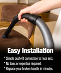 Miele Curved Hose Extension For S2110 S501 S524 And C1 C2 C3 Canister Vacuums being used to clean a chair