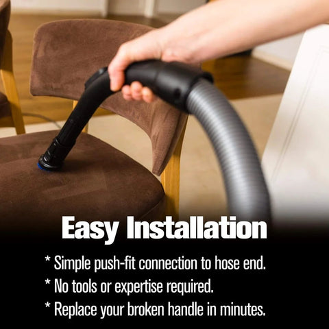 Miele Curved Hose Extension For S2110 S501 S524 And C1 C2 C3 Canister Vacuums being used to clean a chair