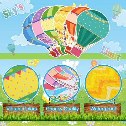 68 Pcs Hot Air Balloon Classroom Bulletin Board Decorations Kit For Back To School with vibrant color details and waterproof quality.
