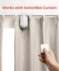 Hand using One Tap Smart Remote with SwitchBot Curtain, Bluetooth control, no phone needed.