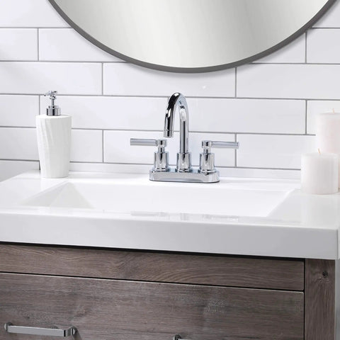 Two-Handle High Arc Bathroom Sink Faucet In Polished Chrome With Easy Install, Durable Build, Smooth 1.2 GPM Flow