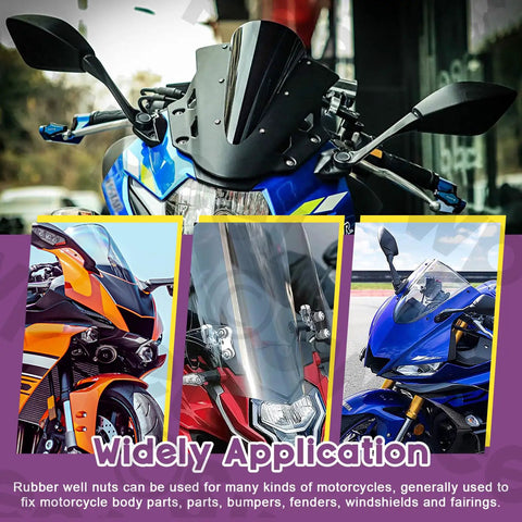 Motorcycles with fairings using 20Pcs M4 Black Rubber Well Nuts Kit For Fairings And Windshields Neoprene Expansion Nuts