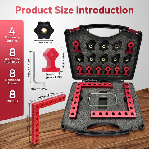Pro Grade 90 Degree Corner Clamps For Woodworking Aluminum 5.5x5.5 Inch Right Angle Jigs CNC Precision Ultra Fixed L Shaped Clamps Pack Of 4, red set in case