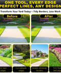 Before and after using Beast Lawn Edger With Double V Shaped Serrated Blade And Rubber T Grip 40 Inch Edging Shovel, neat garden edges