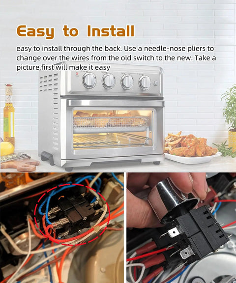 Installation view of 11 Pins 7 Positions Rotary Function Switch for Cuisinart TOA 60 Air Fryer Beelicious Oven and Geek Chef FM9001E.