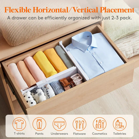 Four Inch Adjustable Drawer Dividers Expandable Closet Organizer for Clothes Keep Shelves Clean and Slick Quick Setup Home Organization That Is an Absolute Game Changer