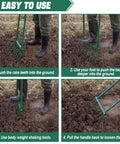 Instructions using Heavy Duty Garden Broadfork With Dual Handles, 59 Inch Long Steel Pitch Fork, for soil loosening and aeration.