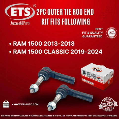 2Pc Front Outer Tie Rod End Kit ES801123 For 2019 2024 Ram 1500 Classic And 2013 2018 Ram 1500 Premium Quality Steering Linkage Replacement Durable Easy Install Backed By 3 Year Warranty, 2 tie rod ends and box