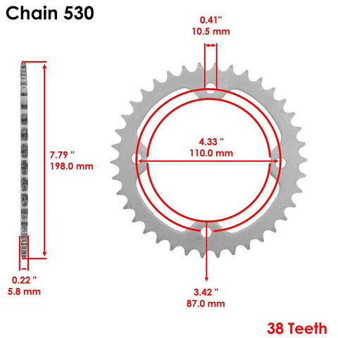 Dimensions of rear sprocket for Blue Drive Chain And Sprockets Kit For Yamaha YFZ450 YFZ450V 2004 2013