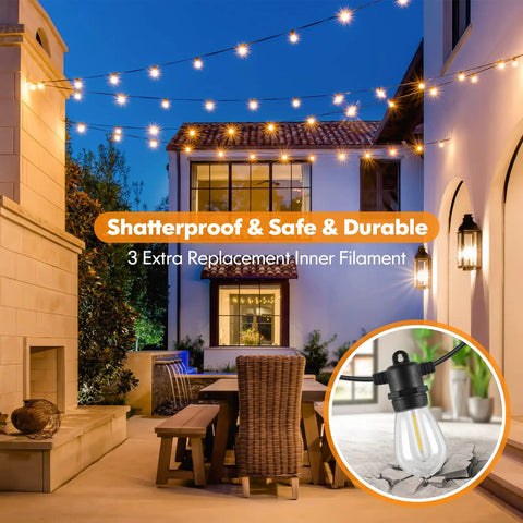 2-Pack 96Ft Outdoor String Lights for Patio with Waterproof Dimmable 2700K LED Filament Bulbs, hanging over patio setup
