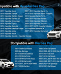 Compatible car models for Plug And Play Direct Fit Gas Cap 31010 3L600 For Hyundai And Kia, showing vehicle list.