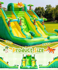 Side view of 17 Foot Inflatable Water Slide With Built In Pool Climbing Wall And Water Spray Wet And Dry Dual Use Backyard Water Park