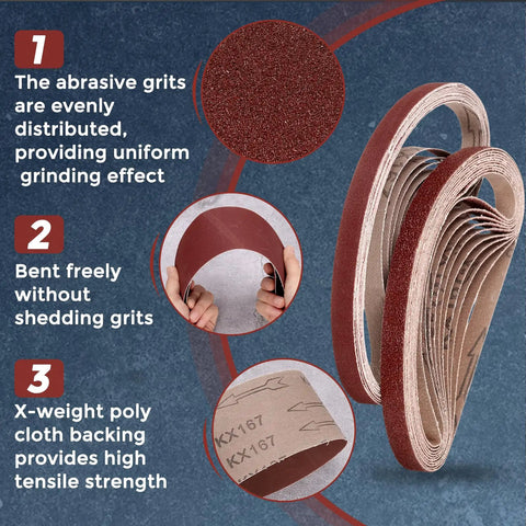 Premium 2 X 48 Inch Sanding Belts 80 Grit Aluminum Oxide Abrasive Paper For Belt Sander showing durable grit distribution and flexibility.