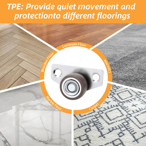 Rigid Side Mount 1 Inch Caster Wheels Built Tough For Furniture And Cabinets, Non Swivel, Low Profile Metal Casters on various floors