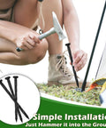 Person hammering Landscape Edging Anchoring Spikes 6 Inch 30 Pack for Weed Barrier Lawn Paver Edging Stakes Garden Fence and Artificial Turf.