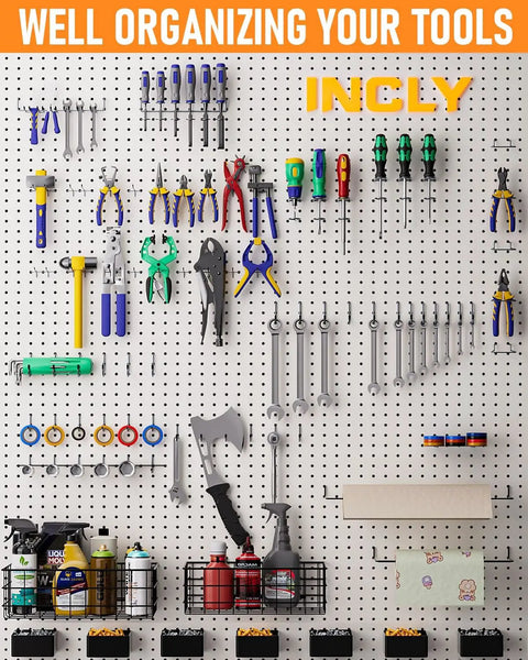 Pegboard Organizer Kit With 238 Pieces Hooks Bins Baskets Paper Towel Holder For One Eighth And One Quarter Inch Pegboards