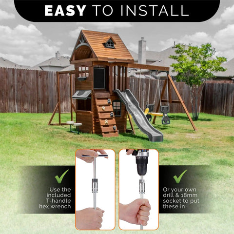Heavy Duty 12 Inch Ground Stakes Set Of 8 Screw In Anchors For Mobile Homes Sheds Swing Sets Trees And Canopies Includes Drill Bit Built Tough No Nonsense Install Reusable Steel Stakes For Hard Soil installation