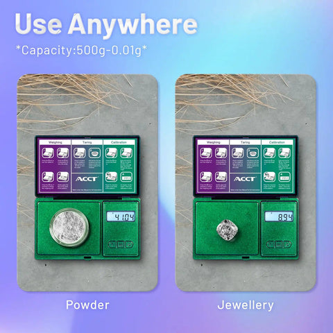 Rainbow Finish Handy Pocket Size Scale 500G By 0.01G with tare, six units, weighing powder and jewelry, backlit LCD display