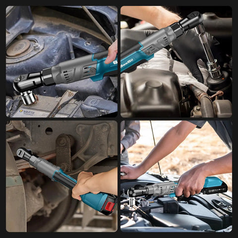 Half Inch Cordless Electric Ratchet Wrench Pro Grade with 90 Nm Torque being used on automotive and mechanical tasks
